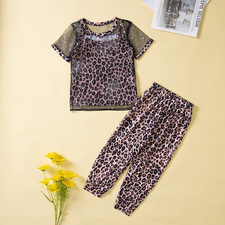 Cheetah print 3 piece pants set