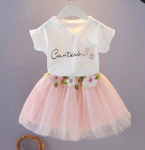 2-piece Letter Pattern T-shirt & Tulle Skirt