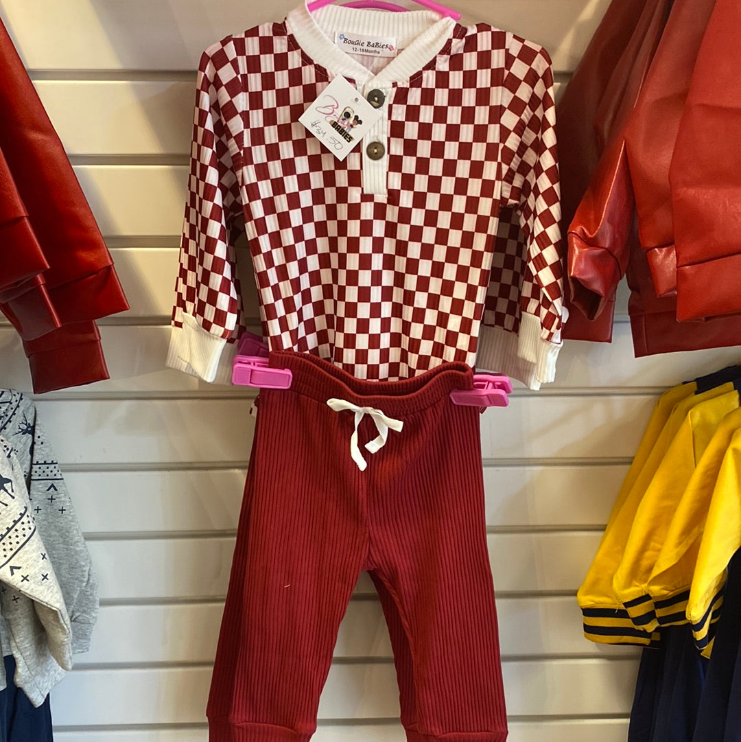 Boys checkered burgundy 2 piece