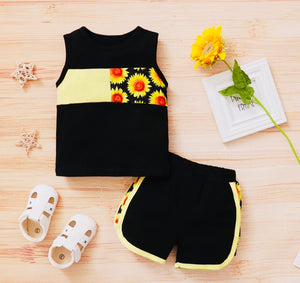 Toddler girl casual floral Sunflower fab blocking suit