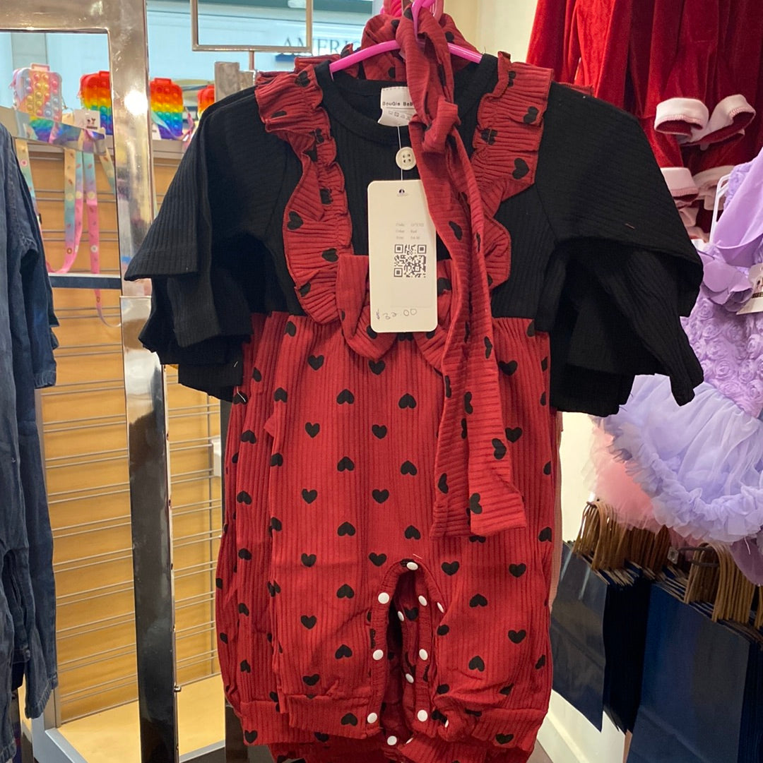 Girls red heart onesies